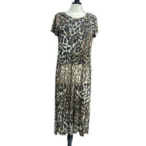 Cha Cha Vente Cheetah Short Sleeve Sheer Tunic Top Size Large NEW